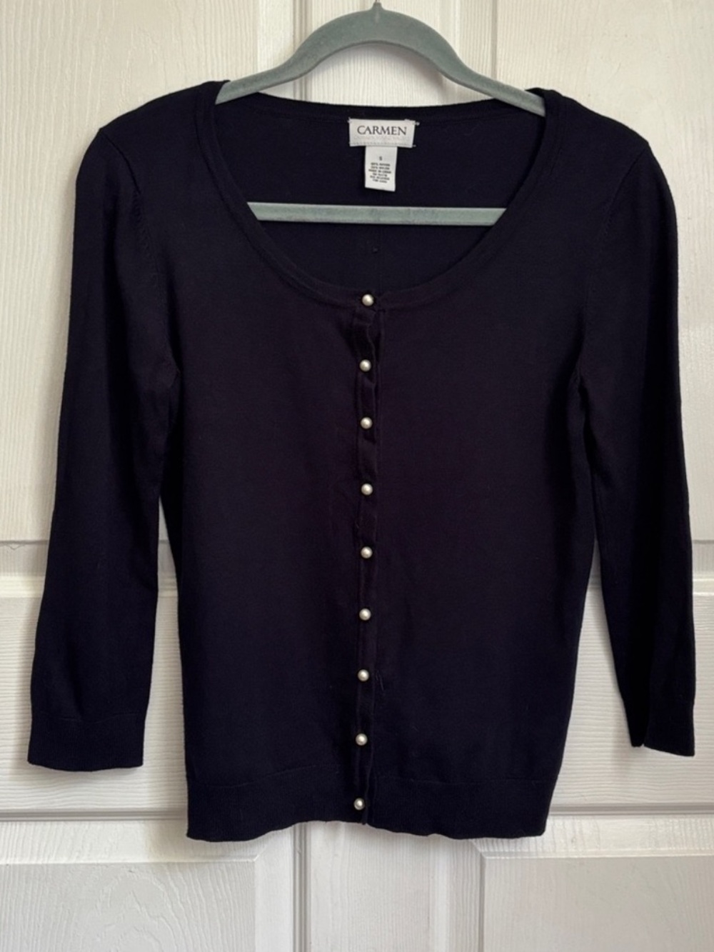 Carmen Navy Blue Button Front Scoop Neck Cardigan Size Small